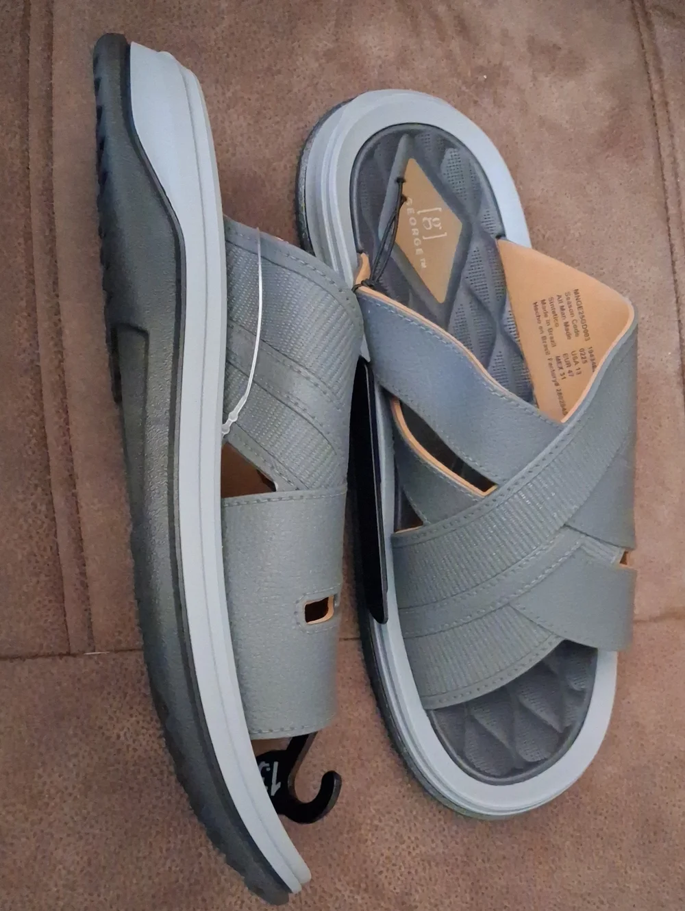 George Men's Grey Crisscross Slide Sandals Size 13